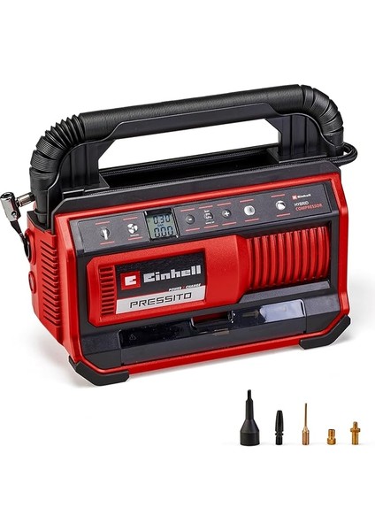 Pressito 18/25 Power X-Change Hibrit Kompresör (18 V, Güç Kablosu Veya Akü ile Çalışır, Maks. 11 Bar, 4-Parçalı Adaptör Seti ve 2 Hortum Dahil, Akü Dahil Değildir) - 4020430