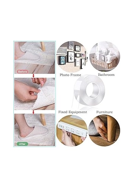 Çift Taraflı Yapışkan Bant, Ekstra Güçlü, Şeffaf,nano Bant, Çıkarılabilir, Iz Bırakmaz, Kaymaz, Tekrar Kullanılabilir, Halı, Mutfak Araba ve Ofis Okul modelleri