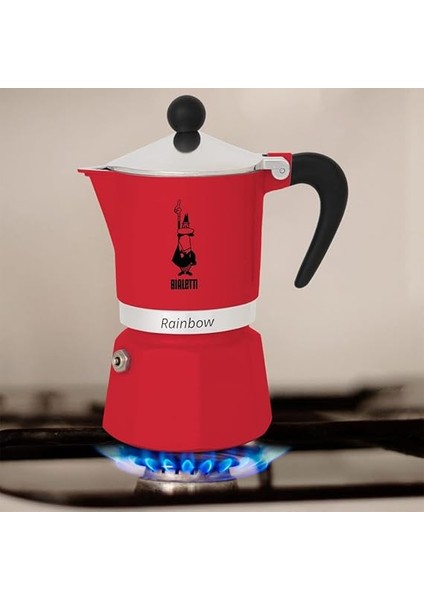 - Rainbow: 6 Cups Ocak Üstü Espresso Pişirici - 250ML - Kırmızı Renk - Alüminyum Gövde - Patentli Güvenlik Valfi - Tüm Ocak Türleri Için Uygundur (Indüksiyon Hariç) modelleri