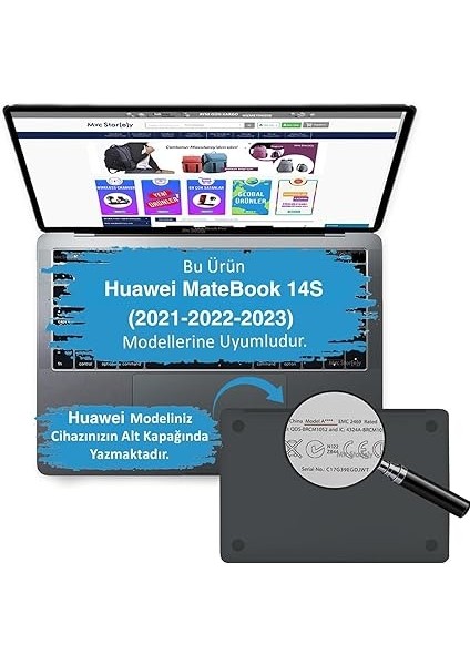 Huawei Matebook 14S Kılıf Hardcase 2021–2023 Kristal Parlak, Parmak Izi Bırakmaz, Çizilmeye Dayanıklı Üst-Alt Kapak, 14.2" Uyumlu Şeffaf fiyatları