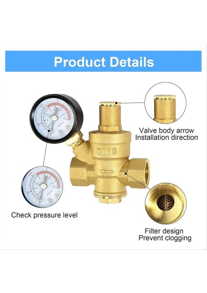 Su Basıncı Regülatörü 1/2 Inç Gösterge Sertlik Pirinç Ayarlanabilir Su Basıncı Indirgeme Valf Suyu (Yurt Dışından) fiyatları