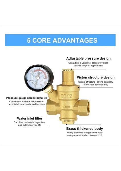 Su Basıncı Regülatörü 1/2 Inç Gösterge Sertlik Pirinç Ayarlanabilir Su Basıncı Indirgeme Valf Suyu (Yurt Dışından) indirimleri