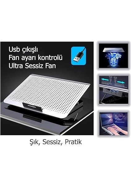 Icecoorel Alimünyum Hız Ayarlı Notebook Soğutucu 17INÇ / 7 Seviye Stand Ergonomik Stand/çift USB fiyatları