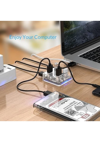 MH4U-U3, 4 Portlu Şeffaf Usb3.0 Hub, Yüksek Hızlı, 1m Kablo Uzunluğu, Uasp Destekli fırsatları