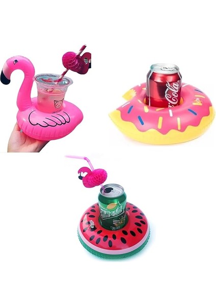 Donut Karpuz Flamingo 3lü Şişme Havuz Deniz Bardak Tutucu Float Bar Seti