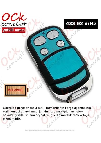 Concept Akıllı, Kopyalanabilir, Kepenk Kumandası, Panjur Kumandası, Otopark Kumandası, Bariyer Kumandası, Wicom Uk-44 Kumanda (4 Adet) modelleri