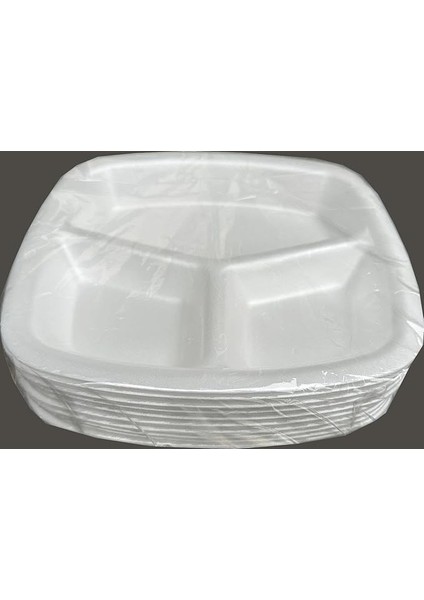 Tek Kullanımlık Köpük 3 Bölmeli Tabldot Köpük Tabak - 23.5X25 Cm. - 10 Adetlik 1 Paket