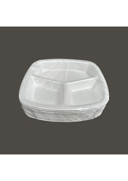 Tek Kullanımlık Köpük 3 Bölmeli Tabldot Köpük Tabak - 23.5X25 Cm. - 10 Adetlik 1 Paket fiyatları