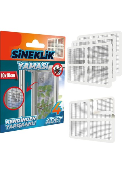 Sineklik Yama Tamir Bandı, Kendinden Yapışkanlı, 4 Lü Paket, Sineklik Yaması, 10X10 cm