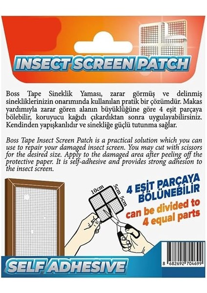Sineklik Yama Tamir Bandı, Kendinden Yapışkanlı, 4 Lü Paket, Sineklik Yaması, 10X10 cm modelleri