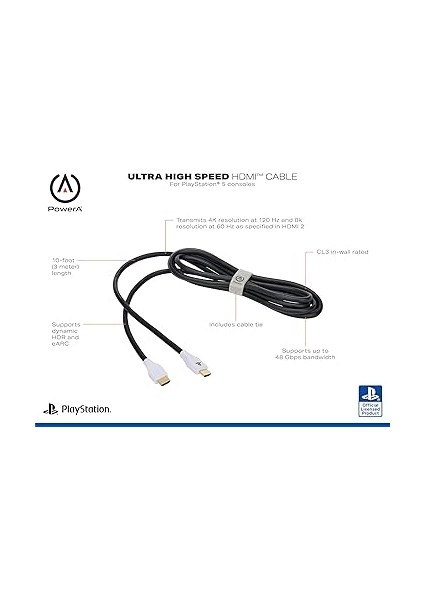 Playstation 5 Için Powera Ultra Yüksek Hızlı HDMI Kablosu, Beyaz/siyah fiyatları