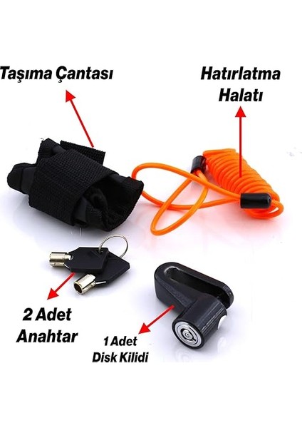 Kilidi Motosiklet Bisiklet Disk Kilit Hatırlatma Halatlı Taşıma Çantalı Hırsız Önleme Güvenlik fırsatları