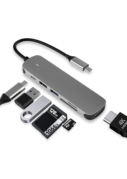 USB C Hub, USB C Adaptörü 6 In 1 USB 3.0 Bağlantı Noktası, Usb-C Bağlantı Noktası/pd, 4K HDMI ve Sd/tf Kart Okuyucu, MacBook Pro/air Dizüstü Bilgisayarlar ve Diğer Tip-C Cihazlarla Uyumlu Yerleştirme