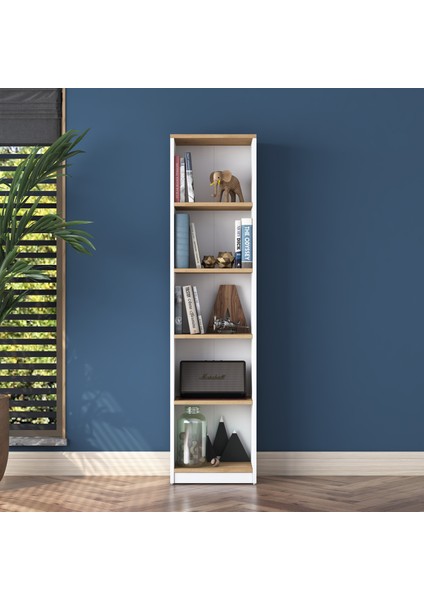 HC111 Kitaplık 5 Raflı Çalışma Odası Kütüphane Modern Duvar Rafı Beyaz - Sepet Ceviz indirimleri