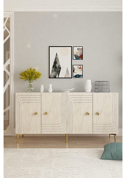 KA1521BT - Lessi Konsol, Kahve Köşesi ve Tv Sehpası 150 cm Beyaz -Traverten