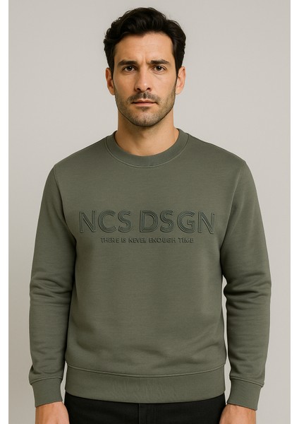 Erkek Sweatshirt Bisiklet Yaka Haki 1664