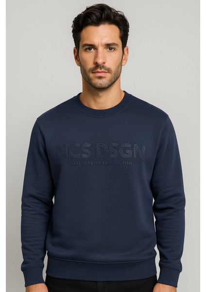 Erkek Sweatshirt Bisiklet Yaka Lacivert 1664