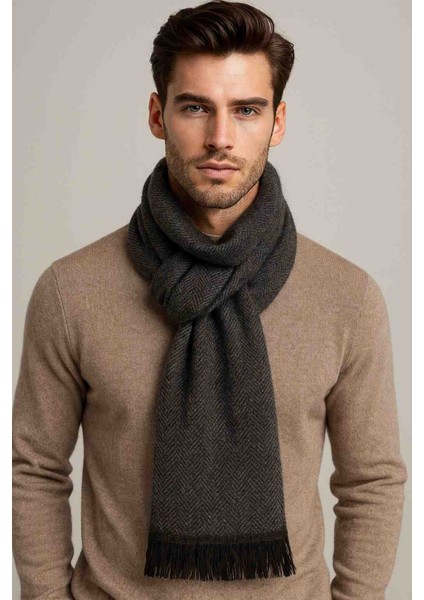 Premium Balıksırtı Erkek Atkı – Yumuşak Dokulu, Püsküllü