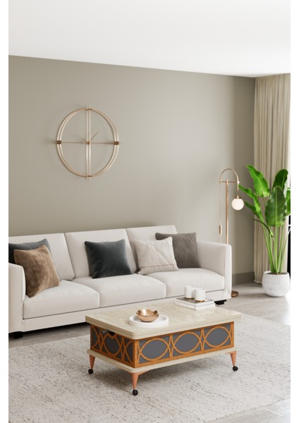 Lotus Akıllı Sehpa, Açılır Yemek Masası, Orta Sehpa, Tekerlekli, Antrasit Traverten