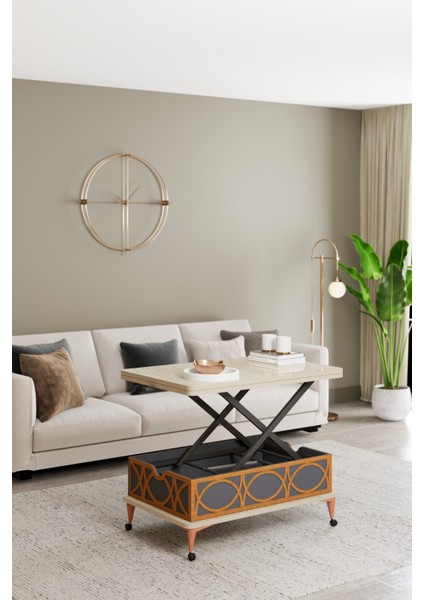 Lotus Akıllı Sehpa, Açılır Yemek Masası, Orta Sehpa, Tekerlekli, Antrasit Traverten fiyatları