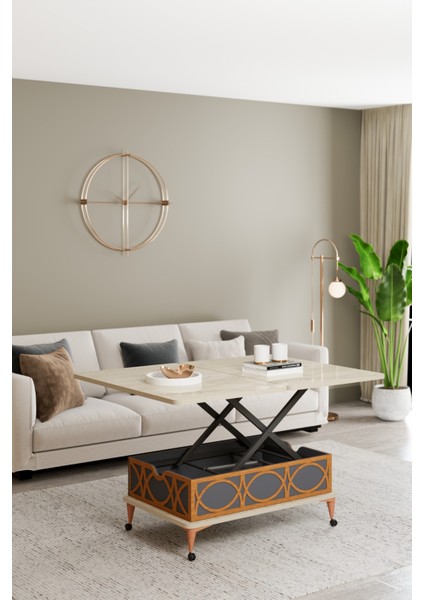 Lotus Akıllı Sehpa, Açılır Yemek Masası, Orta Sehpa, Tekerlekli, Antrasit Traverten modelleri