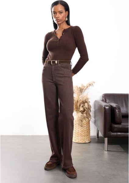 Kahverengi Kemerli Likralı Düz Kesim Jean 1001 indirimleri