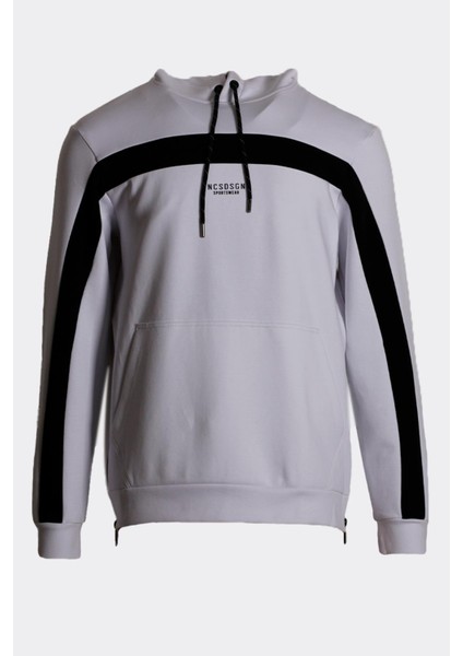 Erkek Sweatshirt Kapüşonlu Yan Fermuar Detaylı Sportswear Beyaz 1658