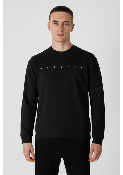 Erkek Sweatshirt Bisiklet Yaka Fermuar Detaylı Ncs Dsgn Siyah 1669