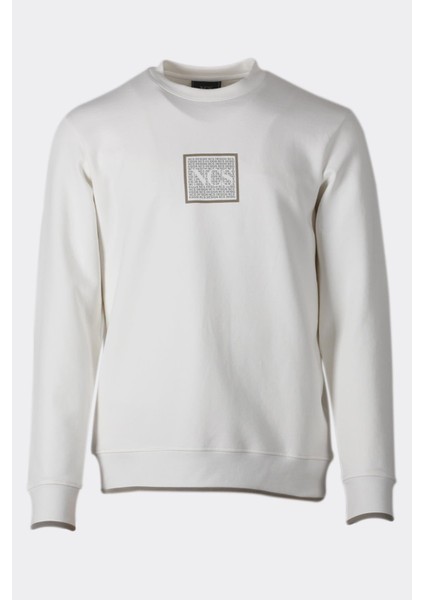 Erkek Sweatshirt Bisiklet Yaka Beyaz 1675