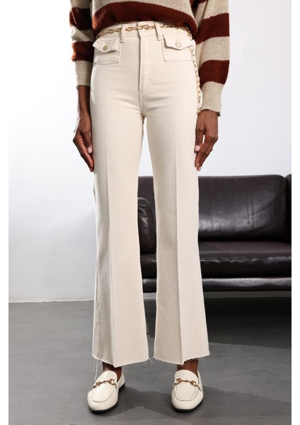 Kemik Yüksek Bel Kemerli Flare Jean modelleri