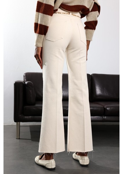 Kemik Yüksek Bel Kemerli Flare Jean fırsatları