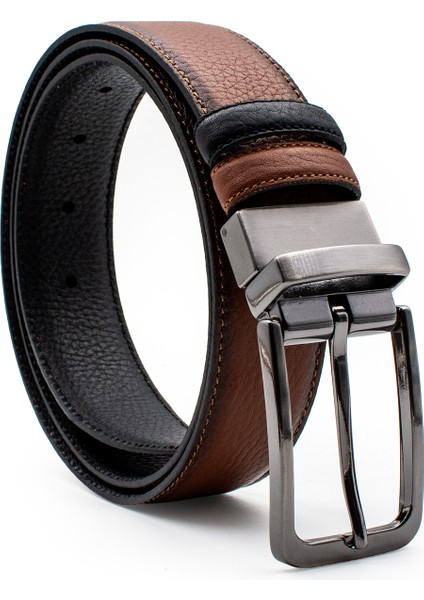 Hakiki Deri Çift Taraflı 3.5 cm Klasik Erkek Kemer Siyah -Taba modelleri