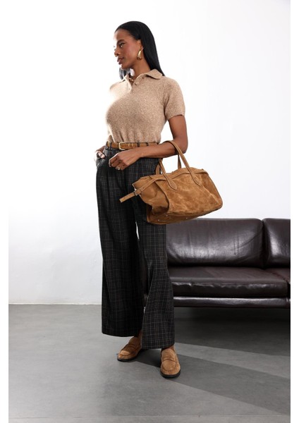 Antrasit Yüksek Bel Kareli Pantolon 1596 modelleri