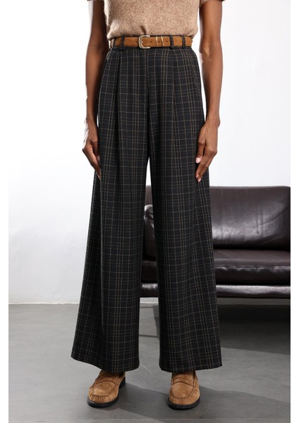 Antrasit Yüksek Bel Kareli Pantolon 1596 fırsatları