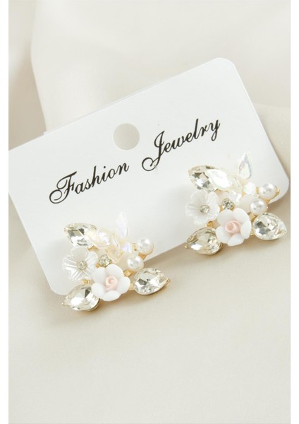 Çiçek Mineli Taşlı Küpe