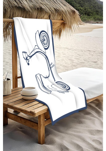 Dijital Baskı Plaj Deniz Havlusu Scooter Desenli Peştamal HVL0008 modelleri