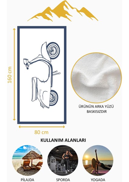 Dijital Baskı Plaj Deniz Havlusu Scooter Desenli Peştamal HVL0008 fırsatları