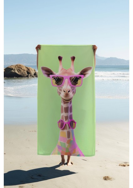Dijital Baskı Plaj Deniz Havlusu Zürafa Desenli Peştamal HVL0133