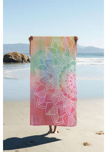 Dijital Baskı Plaj Deniz Havlusu Mandala Desenli Peştamal HVL0152