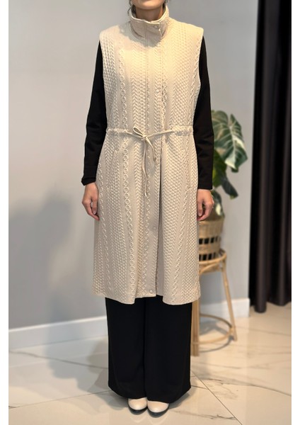 Örme Jakar Detay Yelek 14361 Bej