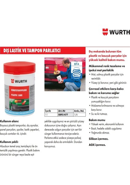 Würth Dış Plastik ve Tampon Parlatıcı Mum 1000ML modelleri