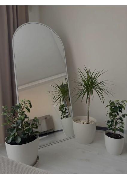 Oval Metal Çerçeve Ayaklı Boy Aynası 70X180 Beyaz