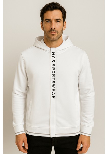 Erkek Sweatshirt Kapüşonlu Beyaz 1657