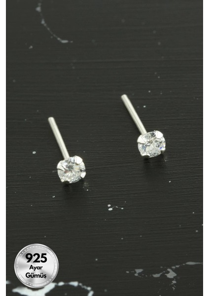 3 mm Tek Taş 925 Ayar Gümüş Küpe