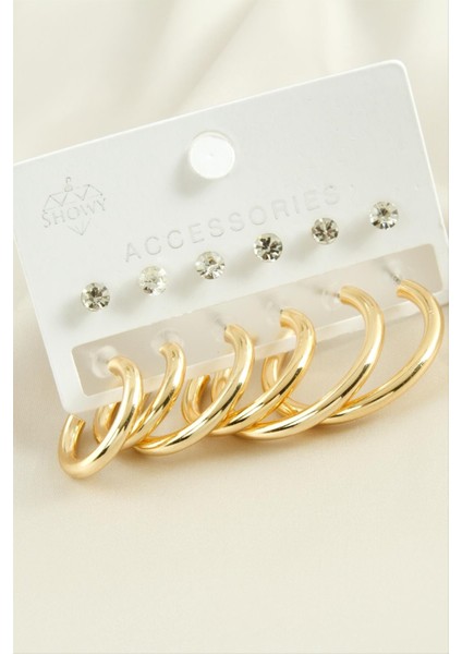 12 Adet Boru Taşlı Halka Küpe