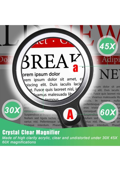 Okuma Için Işık ile El Tipi Büyüteç 60X 45X 30X Büyük Işıklı Büyüteç 30 LED Okuma Büyüteçleri (Yurt Dışından) modelleri