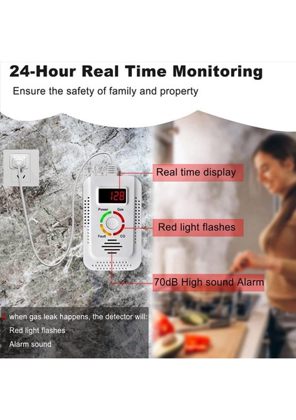 2x Doğal Gaz Dedektörü Karbon Monoksit Co Detektörü Co Için Yenilmez Gaz Detektörü Monitörü Mutfakta Metan Ab Fişi (Yurt Dışından) modelleri