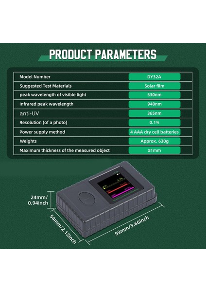DY32A Güneş Film Şanzıman Ölçer Taşınabilir Pencere Tonu Ölçer Görünür Işık Geçfimi Uv Ir Ir Reckıng Test Cihazı (Yurt Dışından) modelleri