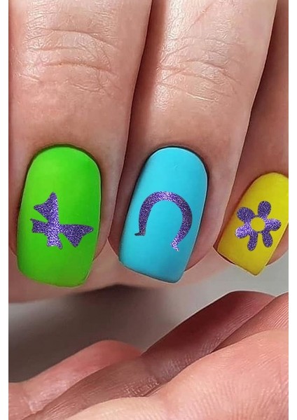 Artikel Mor Karışık Şekiller Metalik Tırnak Sticker, Nail Sticker, Nail Art