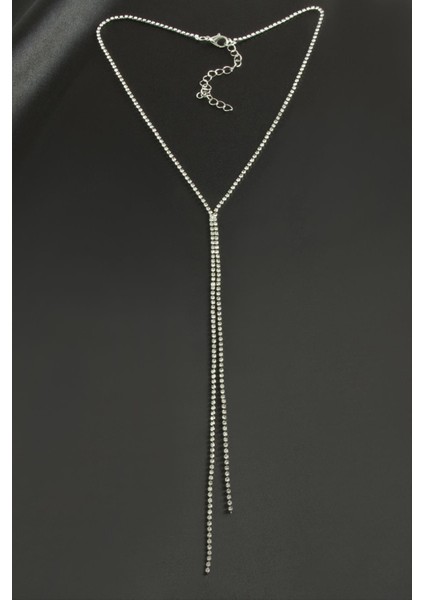 Çift Şerit Taşlı Çelik Kolye 2 mm